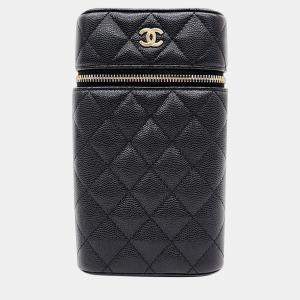 Chanel Black Leather Cosmetic Phone Holder Crossbody Bag