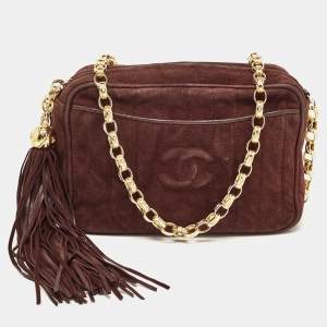 Pre Owned Chanel Choco Brown Suede CC Camera Bag