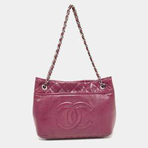 Pre Owned Chanel Dark Red Quilted Caviar Leather CC Timeless Tote