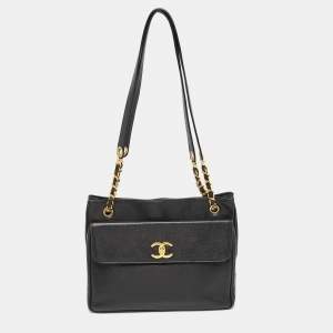 Pre Owned Chanel Black Caviar Leather Classic Pocket Shoulder Bag