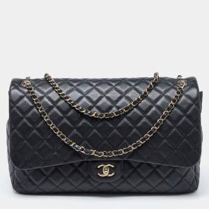 Pre Owned Chanel Black Quilted Lambskin Leather Small XXL Travel Flap Shoulder Bag