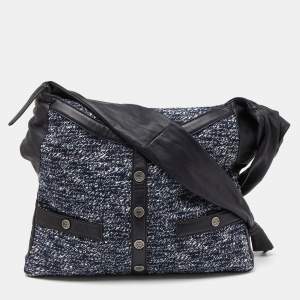 Pre Owned Chanel Blue/Black Tweed and Leather Large Girl Chanel Bag