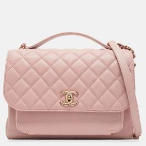 Pre Owned Chanel Pink Quilted Caviar Leather Large Business Affinity Flap Bag 