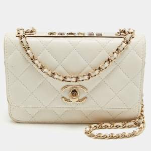 Chanel White Quilted Leather Trendy CC Wallet On Chain