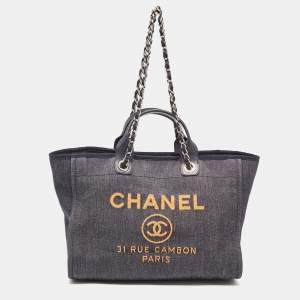 Chanel Blue Denim and Leather Medium Deauville Shopper Tote