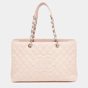 Pre Owned Chanel Pink Quilted Caviar Leather Grand Shopping Tote