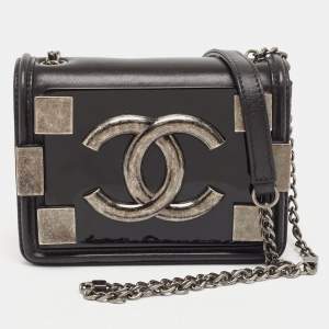 Pre Owned Chanel Black Leather and Plexiglass Mini Brick Flap Crossbody Bag
