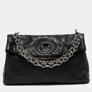 Pre Owned Chanel Black Quilted Leather Bijoux Ring Chain Hobo