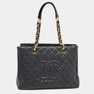 Pre Owned حقيبة يد شانيل شوبنغ غراند جلد كافيار مبطن سوداء