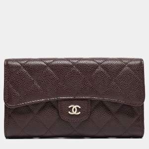 مملوكة مسبقًا Chanel Plum Quilted Caviar Leather Classic Flap Trifold Wallet