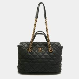 Pre Owned Chanel Black Caviar Leather Chic Quilt Tote