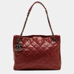 Pre Owned Chanel Red Caviar Quilted Leather City Shopper Tote