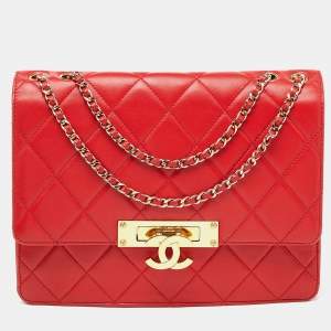 Pre Owned Chanel Red Quilted Leather Class Flap Shoulder Bag