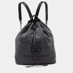 Chanel Grey/Black Denim and Leather Sequin Embellished Deauville Backpack 