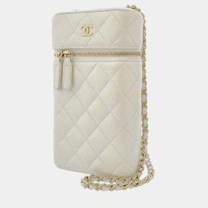 Chanel White Leather Vanity  Phone Holder Shoulder Bag