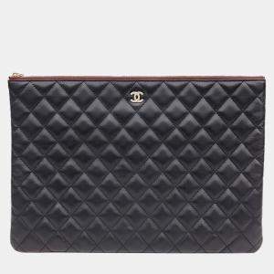 Chanel Black Leather Large Clutch