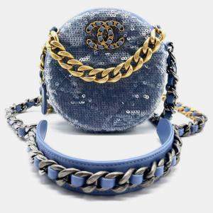 Chanel Blue Leather/Sequins Round 19 Shoulder Bag 