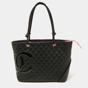 Pre Owned Chanel Black Quilted Leather Large Ligne Cambon Tote 