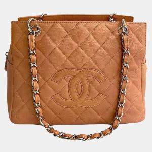 Chanel Orange Quilted Patent Leather Petite Timeless Shopper Tote