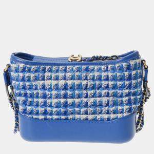 CHANEL Blue Tweed/Calf Small Gabrielle de Chanel  Hobo Shoulder Bag