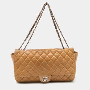 Pre Owned Chanel Beige Quilted Leather Jumbo Coco Rain Flap Bag