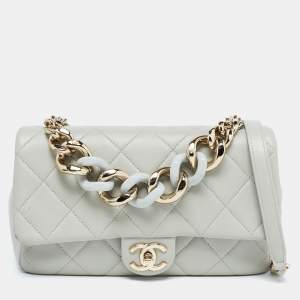 Chanel Grey Quilted Leather Resin Bi-Color Chain Flap Bag