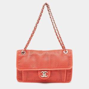 Pre Owned Chanel Red Perforated Leather Up in the Air Flap Bag