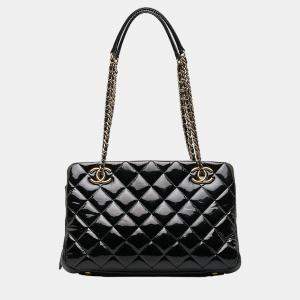Chanel Black Patent Goatskin Paris Salzburg CC Eyelet Shoulder Bag
