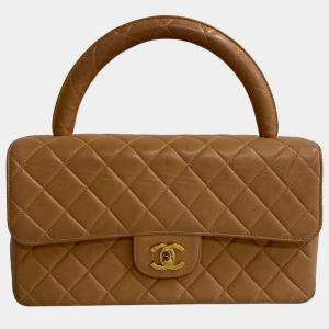 Chanel Brown Leather CC Matelasse Top Handle Bag