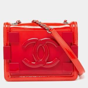 Pre Owned Chanel Orange/Red Plexiglass Boy Brick Bag 