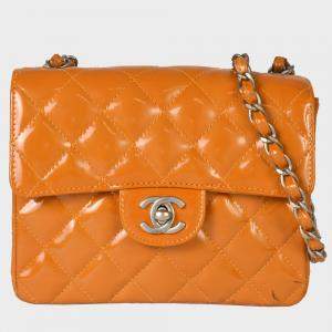 Chanel Orange Patent Leather XS Classic Single Flap Shoulder Bags