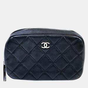 Chanel Black Quilted Caviar Curvy Cosmetic Pouch