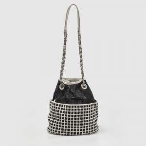 Pre Owned Chanel Black/White Mesh and Leather Bucket Bag 