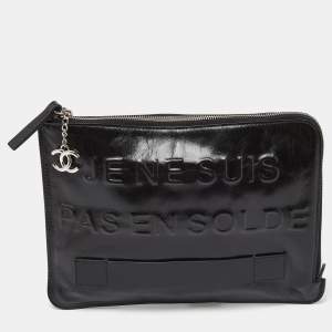 Pre Owned Chanel Black Glossy Leather Je Ne Suis Pas En Solde Pouch