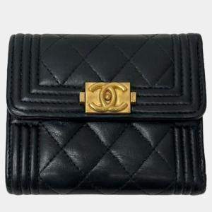Chanel Black Leather CC Boy Flap Wallet