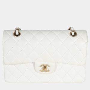 Chanel White Quilted Caviar Small Classic Double Flap Bag  