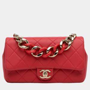Chanel Red Quilted Lambskin Bicolor Resin Chain Flap