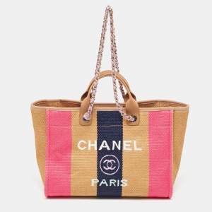 Chanel Multicolor Striped Straw Raffia Large Deauville Shopper Tote