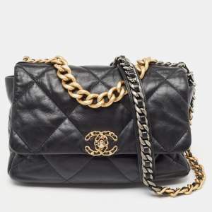 Pre Owned Chanel Black Quilted Leather Large 19 Flap Bag