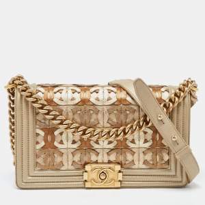 Chanel Gold CC Cut Out Leather Medium Boy Bag