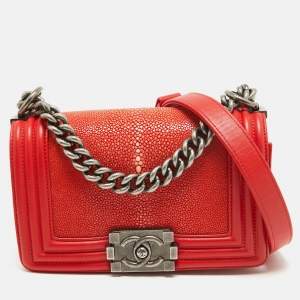 Chanel Red Stingray and Leather Small Boy Flap Bag