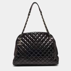 Pre Owned Chanel Black Quilted Aged Leather Large Just Mademoiselle Bowling Bag