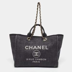 Chanel Black Raffia Large Deauville Tote