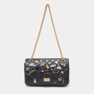 Chanel Black Quilted Aged Leather 225 Lucky Charm Reissue 2.55 Flap Bag