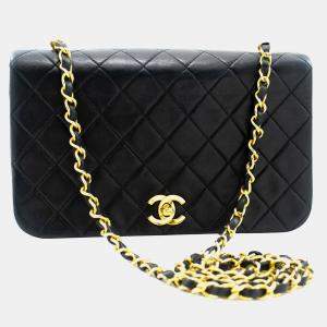 Chanel Black Quilted Lambskin Leather Full Single Flap Bag