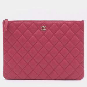 Pre Owned Chanel Pink Caviar Leather Quilted O-Case Pouch