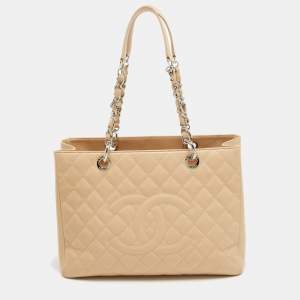 Chanel Beige Quilted Caviar Leather GST Shopper Tote