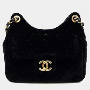 Chanel Black Velvet Small Hobo Bag