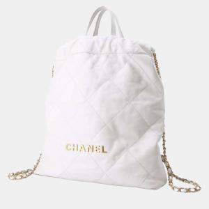 Chanel White Leather Large 22 Bag