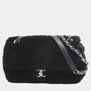 Chanel Black Quilted Terry Cloth Medium CC Chain Flap Bag 